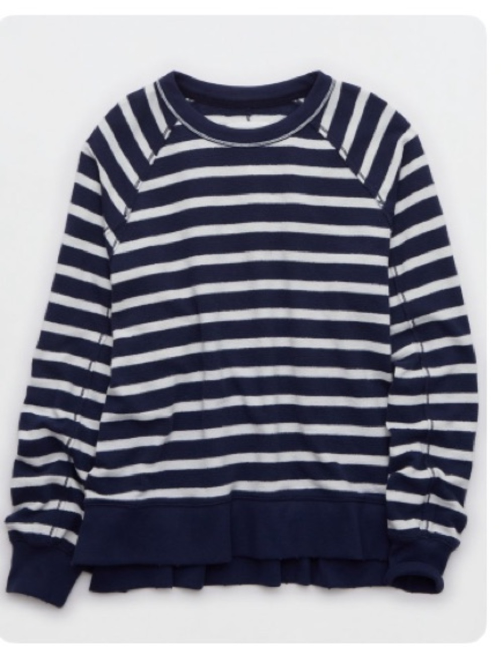 aerie Navy and White East West Crew Sweatshirt Striped Crewneck Pullover Size L - Picture 2 of 7